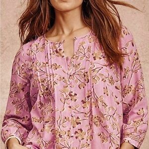 J. Jill Floral Printed A-Line Pintucked Top Blouse Size XL
